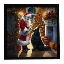 Load image into Gallery viewer, Belgian Sheepdog and Santa Claus Framed Metal Print
