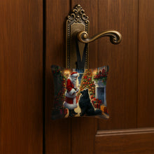 Load image into Gallery viewer, Belgian Sheepdog and Santa Claus Hanging Square Fabric Ornament 3.5 × 3.5