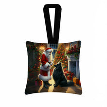 Load image into Gallery viewer, Belgian Sheepdog and Santa Claus Hanging Square Fabric Ornament 3.5 × 3.5