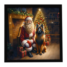 Load image into Gallery viewer, Belgian Tervuren and Santa Claus Framed Metal Print