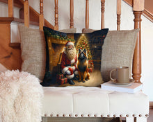 Load image into Gallery viewer, Belgian Tervuren and Santa Claus Throw Pillow - 14x14 Decorative Pillow – Art for Your Home &amp; Patio