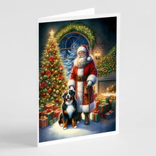 Load image into Gallery viewer, Bernese Mountain Dog and Santa Claus Greeting Cards - Blank Note Cards – 8-Pack of Artist-Designed Cards with Envelopes