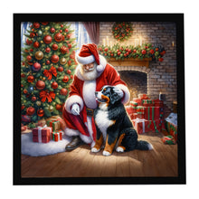 Load image into Gallery viewer, Bernese Mountain Dog and Santa Claus Framed Metal Print