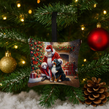 Load image into Gallery viewer, Bernese Mountain Dog and Santa Claus Hanging Square Fabric Ornament 3.5 × 3.5