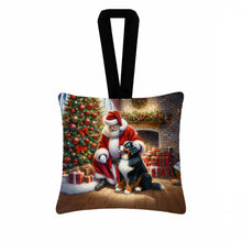 Load image into Gallery viewer, Bernese Mountain Dog and Santa Claus Hanging Square Fabric Ornament 3.5 × 3.5