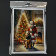 Load image into Gallery viewer, Bloodhound and Santa Claus Greeting Cards - Blank Note Cards – 8-Pack of Artist-Designed Cards with Envelopes