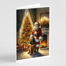 Load image into Gallery viewer, Bloodhound and Santa Claus Greeting Cards - Blank Note Cards – 8-Pack of Artist-Designed Cards with Envelopes