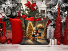 Load image into Gallery viewer, Bloodhound and Santa Claus Throw Pillow - 14x14 Decorative Pillow – Art for Your Home &amp; Patio