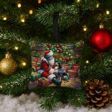 Load image into Gallery viewer, Bluetick Hound and Santa Claus Hanging Square Fabric Ornament 3.5 × 3.5