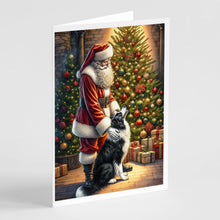 Load image into Gallery viewer, Border Collie and Santa Claus Greeting Cards - Blank Note Cards – 8-Pack of Artist-Designed Cards with Envelopes