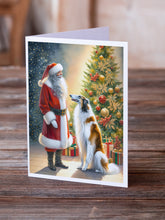 Load image into Gallery viewer, Borzoi and Santa Claus Greeting Cards - Blank Note Cards – 8-Pack of Artist-Designed Cards with Envelopes