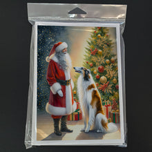 Load image into Gallery viewer, Borzoi and Santa Claus Greeting Cards - Blank Note Cards – 8-Pack of Artist-Designed Cards with Envelopes