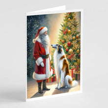 Load image into Gallery viewer, Borzoi and Santa Claus Greeting Cards - Blank Note Cards – 8-Pack of Artist-Designed Cards with Envelopes