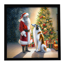 Load image into Gallery viewer, Borzoi and Santa Claus Framed Metal Print