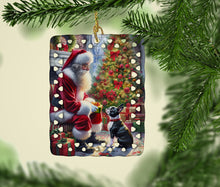 Load image into Gallery viewer, Boston Terrier and Santa Claus Porcelain Ornament