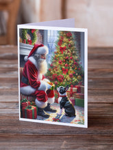 Load image into Gallery viewer, Boston Terrier and Santa Claus Greeting Cards - Blank Note Cards – 8-Pack of Artist-Designed Cards with Envelopes