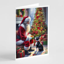 Load image into Gallery viewer, Boston Terrier and Santa Claus Greeting Cards - Blank Note Cards – 8-Pack of Artist-Designed Cards with Envelopes