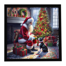 Load image into Gallery viewer, Boston Terrier and Santa Claus Framed Metal Print