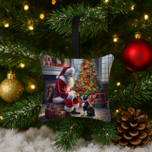 Load image into Gallery viewer, Boston Terrier and Santa Claus Hanging Square Fabric Ornament 3.5 × 3.5