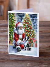 Load image into Gallery viewer, Boston Terrier and Santa Claus Greeting Cards - Blank Note Cards – 8-Pack of Artist-Designed Cards with Envelopes