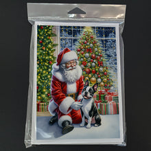 Load image into Gallery viewer, Boston Terrier and Santa Claus Greeting Cards - Blank Note Cards – 8-Pack of Artist-Designed Cards with Envelopes
