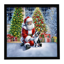 Load image into Gallery viewer, Boston Terrier and Santa Claus Framed Metal Print
