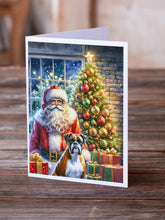 Load image into Gallery viewer, Boxer and Santa Claus Greeting Cards - Blank Note Cards – 8-Pack of Artist-Designed Cards with Envelopes