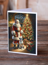 Load image into Gallery viewer, Boxer and Santa Claus Greeting Cards - Blank Note Cards – 8-Pack of Artist-Designed Cards with Envelopes