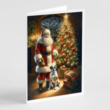 Load image into Gallery viewer, Boxer and Santa Claus Greeting Cards - Blank Note Cards – 8-Pack of Artist-Designed Cards with Envelopes