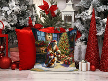 Load image into Gallery viewer, Brittany and Santa Claus Throw Pillow - 14x14 Decorative Pillow – Art for Your Home &amp; Patio