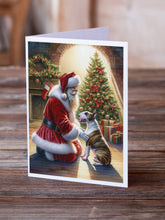 Load image into Gallery viewer, Bull Terrier and Santa Claus Greeting Cards - Blank Note Cards – 8-Pack of Artist-Designed Cards with Envelopes