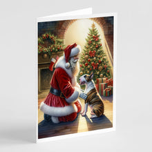 Load image into Gallery viewer, Bull Terrier and Santa Claus Greeting Cards - Blank Note Cards – 8-Pack of Artist-Designed Cards with Envelopes