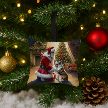 Load image into Gallery viewer, Bull Terrier and Santa Claus Hanging Square Fabric Ornament 3.5 × 3.5