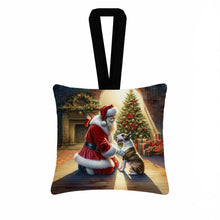 Load image into Gallery viewer, Bull Terrier and Santa Claus Hanging Square Fabric Ornament 3.5 × 3.5