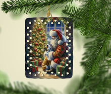 Load image into Gallery viewer, English Bulldog and Santa Claus Porcelain Ornament