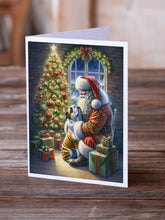Load image into Gallery viewer, English Bulldog and Santa Claus Greeting Cards - Blank Note Cards – 8-Pack of Artist-Designed Cards with Envelopes