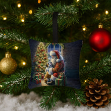 Load image into Gallery viewer, English Bulldog and Santa Claus Hanging Square Fabric Ornament 3.5 × 3.5