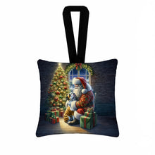 Load image into Gallery viewer, English Bulldog and Santa Claus Hanging Square Fabric Ornament 3.5 × 3.5