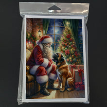 Load image into Gallery viewer, Bullmastiff and Santa Claus Greeting Cards - Blank Note Cards – 8-Pack of Artist-Designed Cards with Envelopes