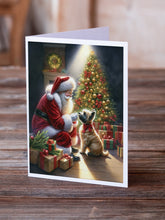 Load image into Gallery viewer, Cairn Terrier and Santa Claus Greeting Cards - Blank Note Cards – 8-Pack of Artist-Designed Cards with Envelopes