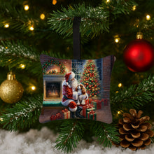 Load image into Gallery viewer, Cavalier Spaniel and Santa Claus Hanging Square Fabric Ornament 3.5 × 3.5