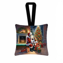 Load image into Gallery viewer, Cavalier Spaniel and Santa Claus Hanging Square Fabric Ornament 3.5 × 3.5