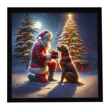 Load image into Gallery viewer, Chesapeake Bay Retriever and Santa Claus Framed Metal Print