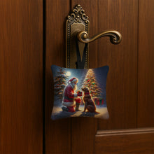 Load image into Gallery viewer, Chesapeake Bay Retriever and Santa Claus Hanging Square Fabric Ornament 3.5 × 3.5