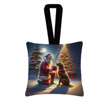 Load image into Gallery viewer, Chesapeake Bay Retriever and Santa Claus Hanging Square Fabric Ornament 3.5 × 3.5