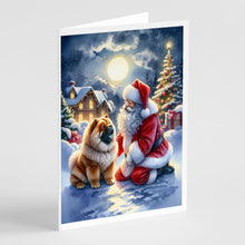 Load image into Gallery viewer, Chow Chow and Santa Claus Greeting Cards - Blank Note Cards – 8-Pack of Artist-Designed Cards with Envelopes