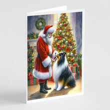 Load image into Gallery viewer, Collie and Santa Claus Greeting Cards - Blank Note Cards – 8-Pack of Artist-Designed Cards with Envelopes