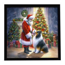 Load image into Gallery viewer, Collie and Santa Claus Framed Metal Print