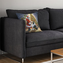 Load image into Gallery viewer, Collie and Santa Claus Throw Pillow - 14x14 Decorative Pillow – Art for Your Home &amp; Patio