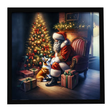 Load image into Gallery viewer, Corgi and Santa Claus Framed Metal Print